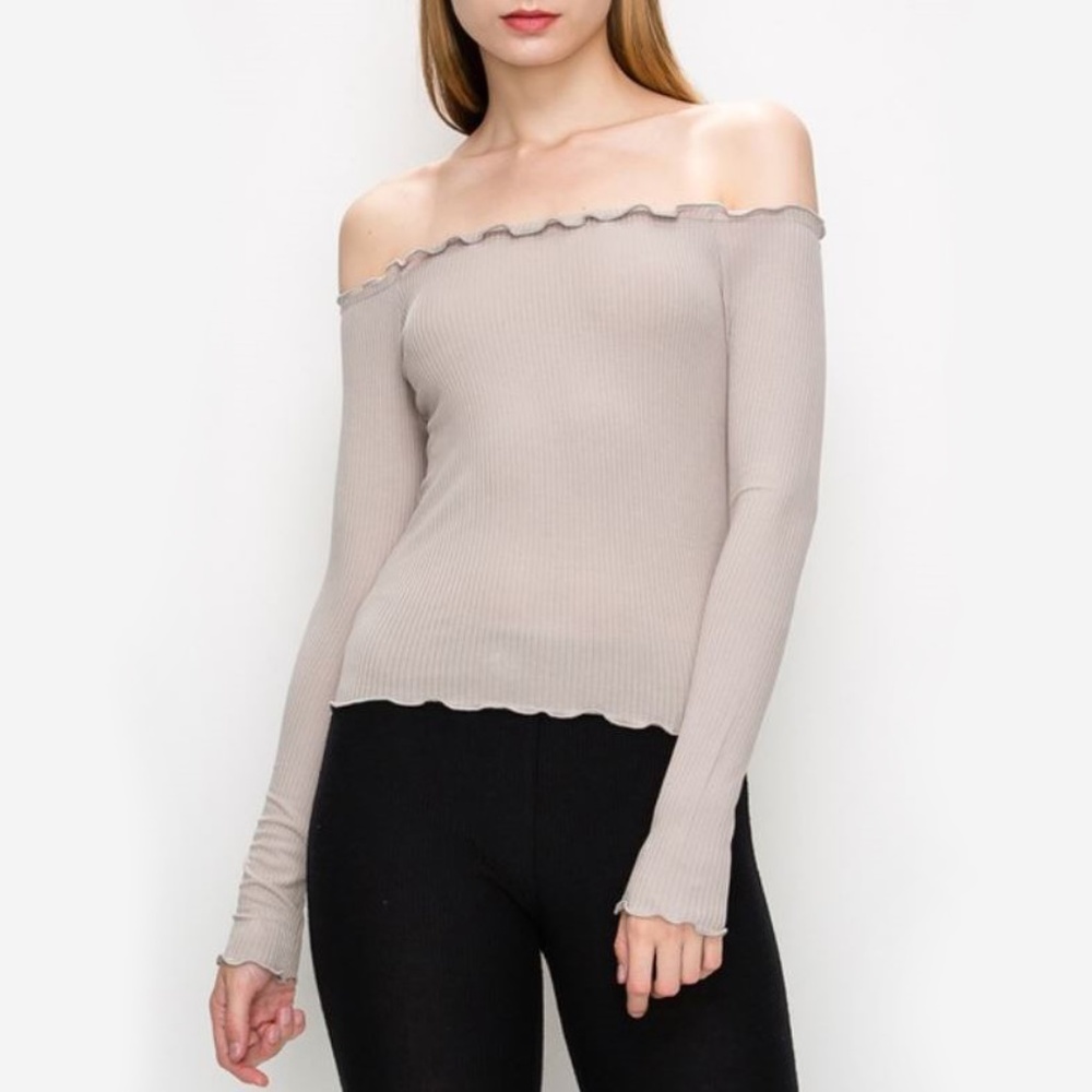 Ribbed Off Shoulder Long Sleeve Top